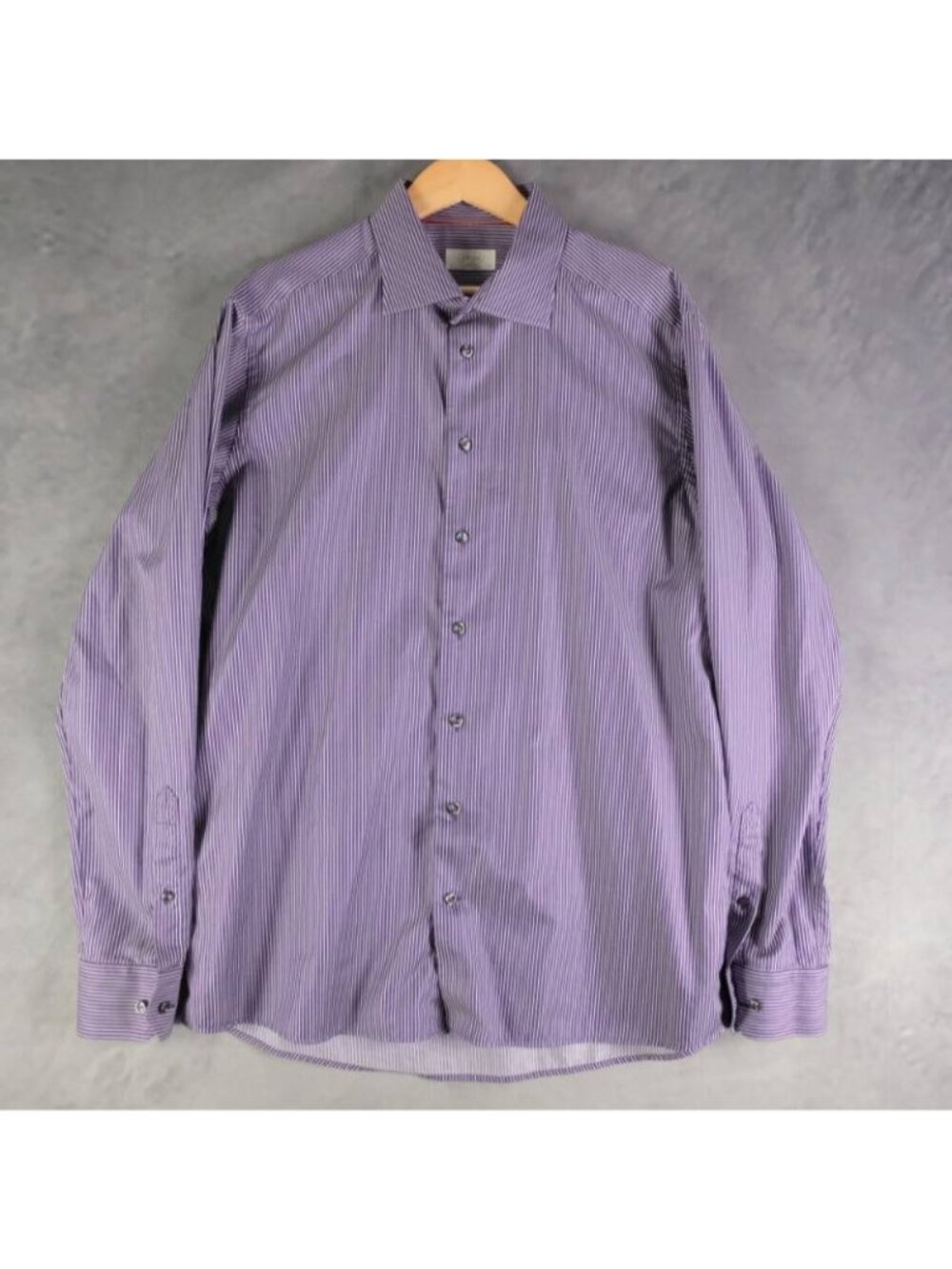 ETON Dress Shirt Mens 17.5 44 Purple White Stripe Contemporary Fit Business